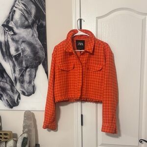 Zara Vibrant Orange Houndstooth Jacket